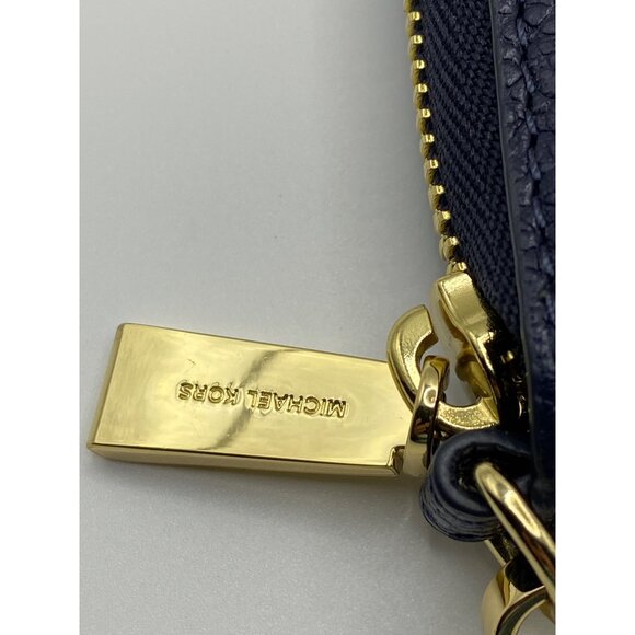 Michael Kors Navy Leather Wristlet Wallet With Gold Stud Detailing & Zipper Clos - Picture 2 of 13